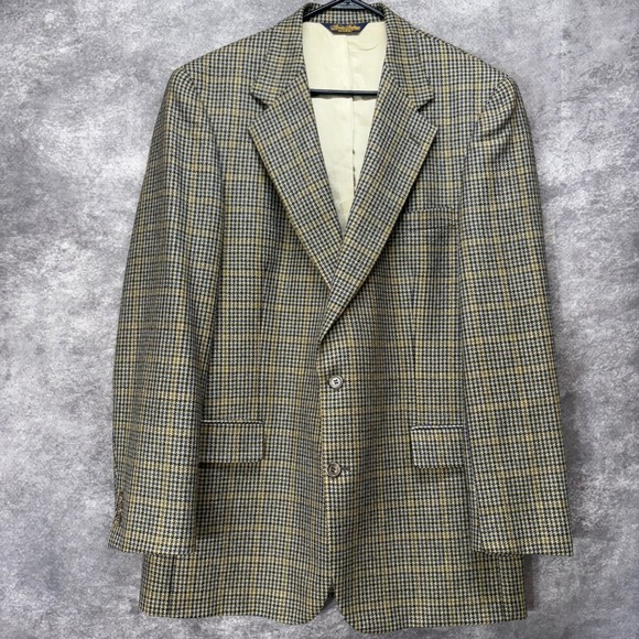 Brooks Brothers Houndstooth Plaid Sportscoat Blazer Mens 42L Tan Wool Union Made